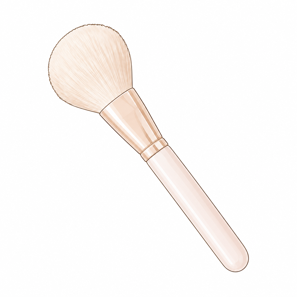 一般的なパウダー用コスメに使うメイクブラシのイラスト（生成AI使用）