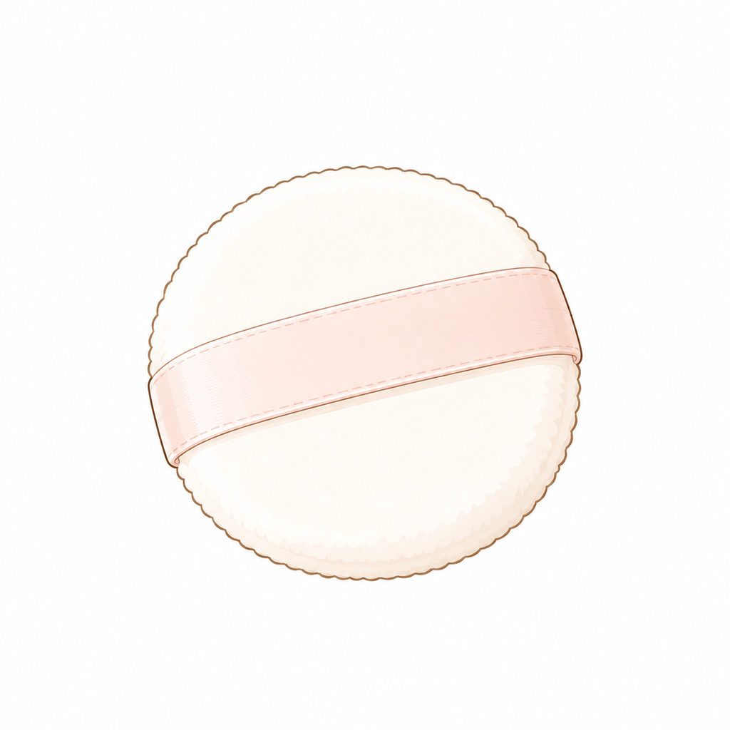 一般的なパウダー用コスメに使うメイクパフのイラスト（生成AI使用）